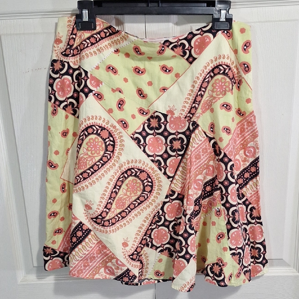 Vintage By Choice Lined Knee Length Patchwork Cotton A-Line Paisley Skirt-11-